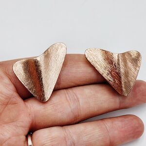 Vintage Germany Pink Tone Metal Retro Geometric Clip-On Earrings Lightweight